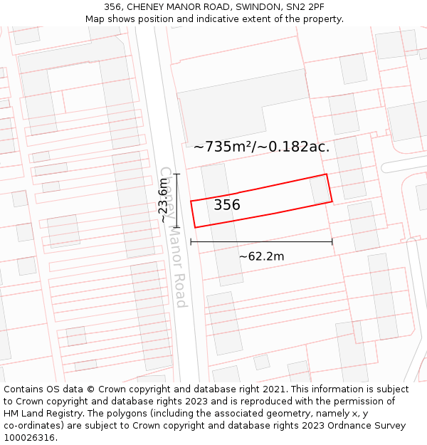 356, CHENEY MANOR ROAD, SWINDON, SN2 2PF: Plot and title map