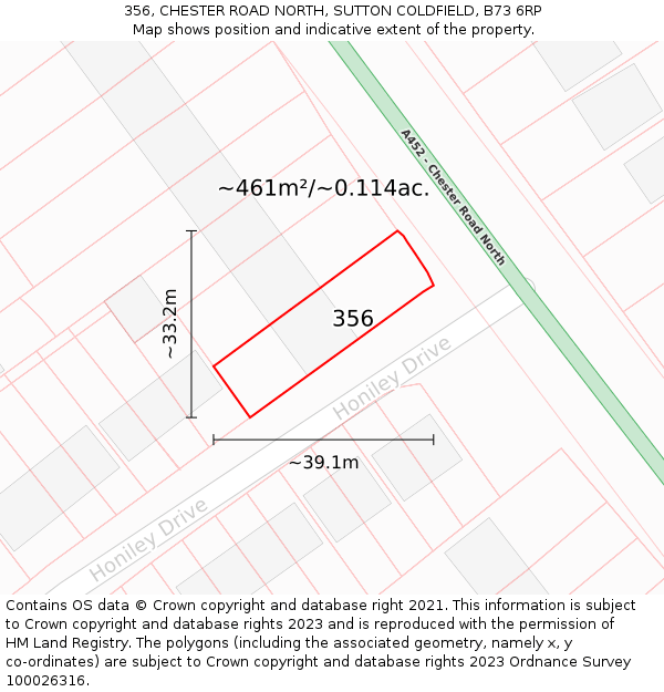 356, CHESTER ROAD NORTH, SUTTON COLDFIELD, B73 6RP: Plot and title map