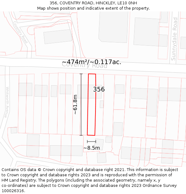 356, COVENTRY ROAD, HINCKLEY, LE10 0NH: Plot and title map