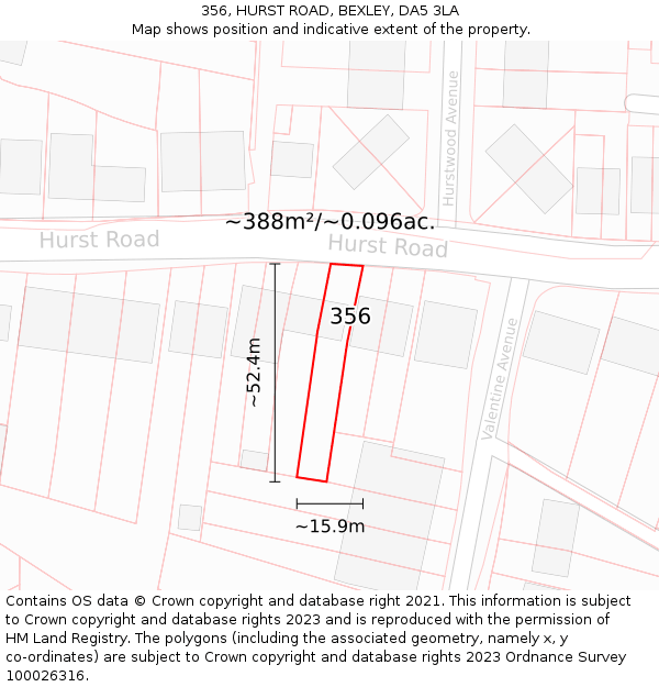 356, HURST ROAD, BEXLEY, DA5 3LA: Plot and title map