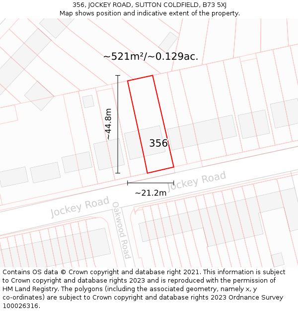 356, JOCKEY ROAD, SUTTON COLDFIELD, B73 5XJ: Plot and title map