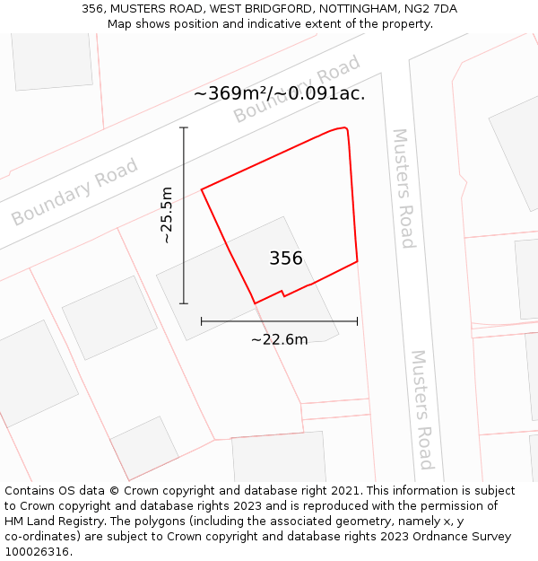 356, MUSTERS ROAD, WEST BRIDGFORD, NOTTINGHAM, NG2 7DA: Plot and title map