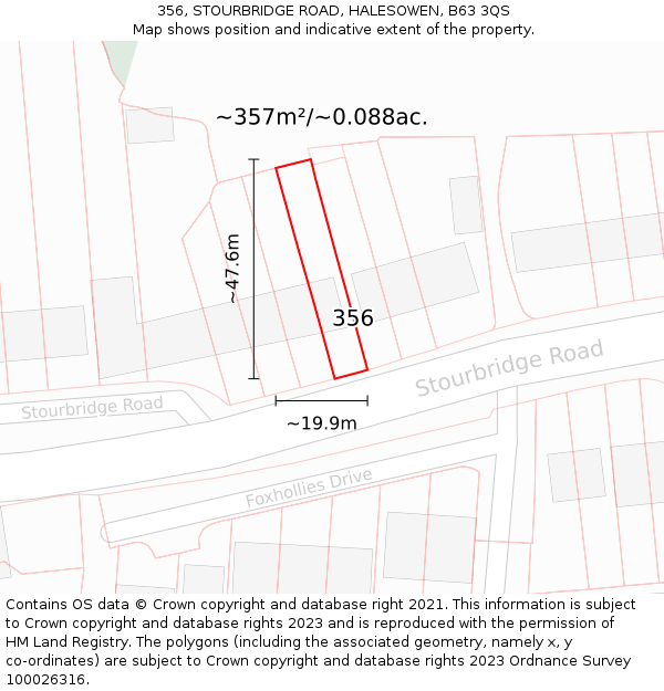 356, STOURBRIDGE ROAD, HALESOWEN, B63 3QS: Plot and title map