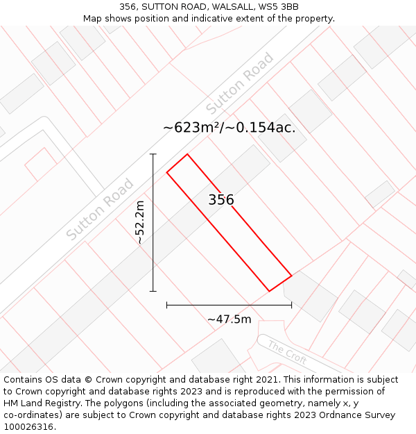 356, SUTTON ROAD, WALSALL, WS5 3BB: Plot and title map