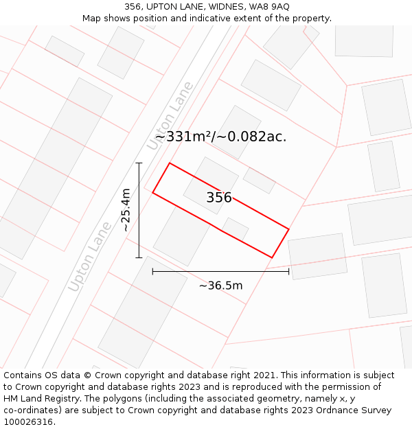 356, UPTON LANE, WIDNES, WA8 9AQ: Plot and title map