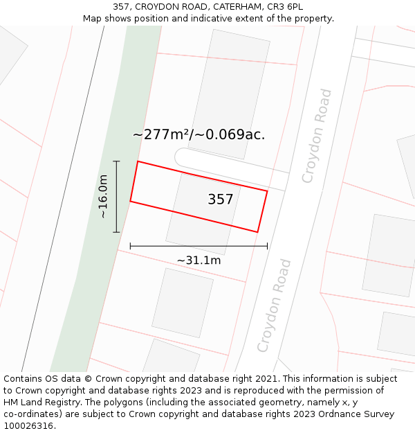 357, CROYDON ROAD, CATERHAM, CR3 6PL: Plot and title map