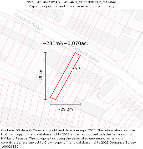 357, HASLAND ROAD, HASLAND, CHESTERFIELD, S41 0AQ: Plot and title map