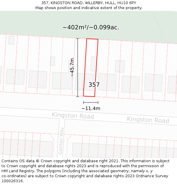 357, KINGSTON ROAD, WILLERBY, HULL, HU10 6PY: Plot and title map