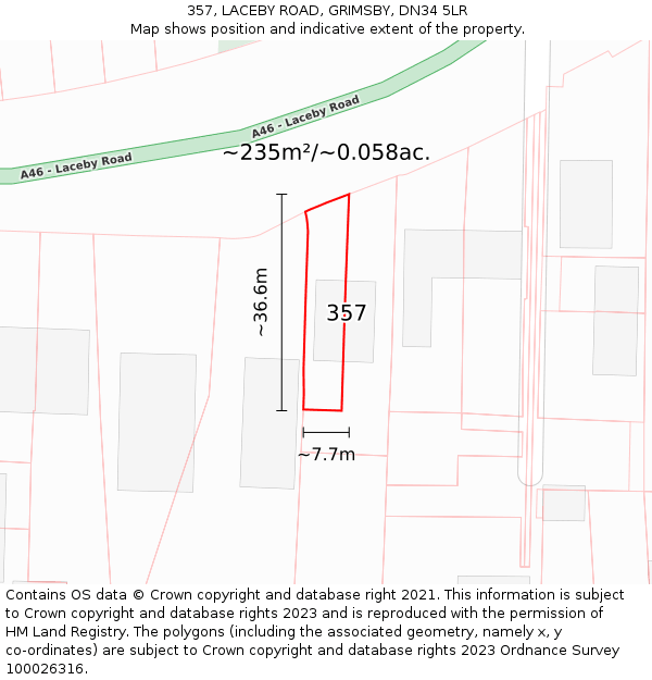 357, LACEBY ROAD, GRIMSBY, DN34 5LR: Plot and title map