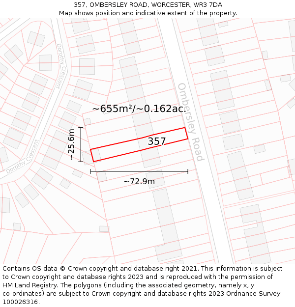 357, OMBERSLEY ROAD, WORCESTER, WR3 7DA: Plot and title map