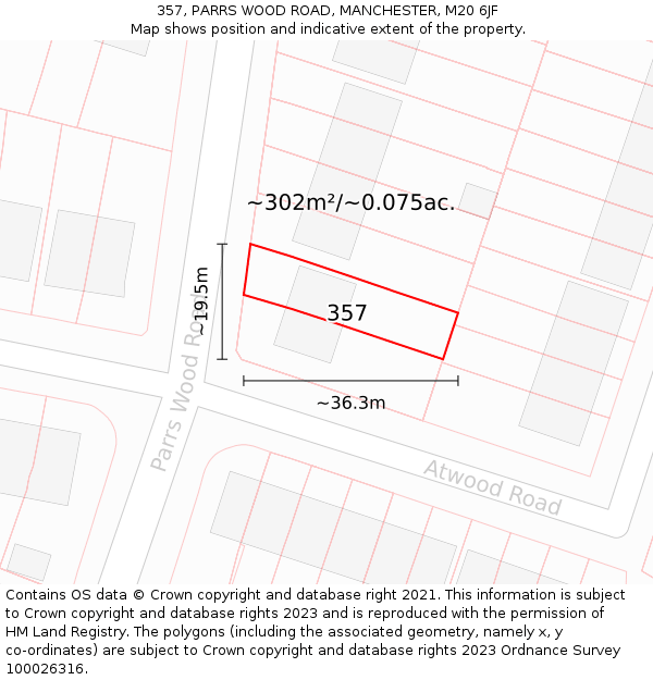 357, PARRS WOOD ROAD, MANCHESTER, M20 6JF: Plot and title map