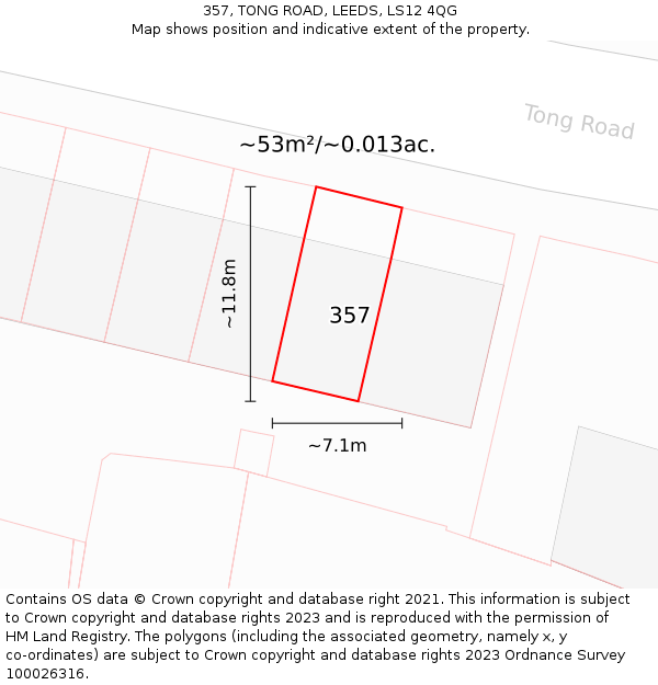 357, TONG ROAD, LEEDS, LS12 4QG: Plot and title map