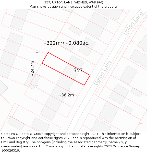 357, UPTON LANE, WIDNES, WA8 9AQ: Plot and title map