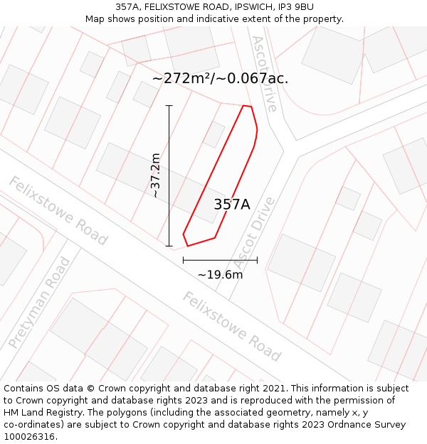 357A, FELIXSTOWE ROAD, IPSWICH, IP3 9BU: Plot and title map