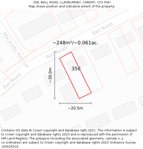 358, BALL ROAD, LLANRUMNEY, CARDIFF, CF3 5NH: Plot and title map