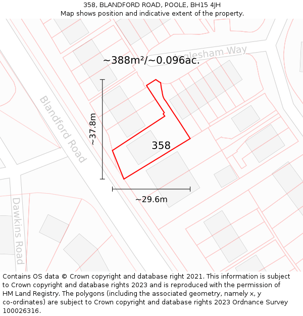 358, BLANDFORD ROAD, POOLE, BH15 4JH: Plot and title map