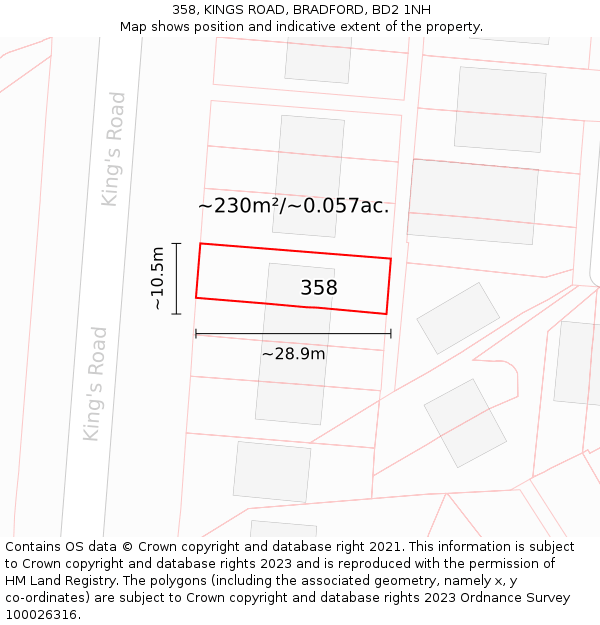 358, KINGS ROAD, BRADFORD, BD2 1NH: Plot and title map