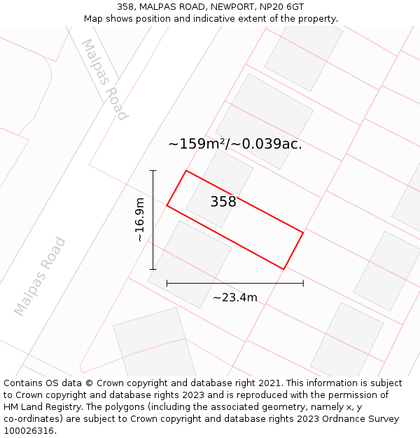 358, MALPAS ROAD, NEWPORT, NP20 6GT: Plot and title map