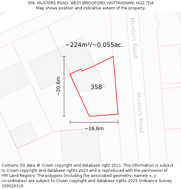 358, MUSTERS ROAD, WEST BRIDGFORD, NOTTINGHAM, NG2 7DA: Plot and title map