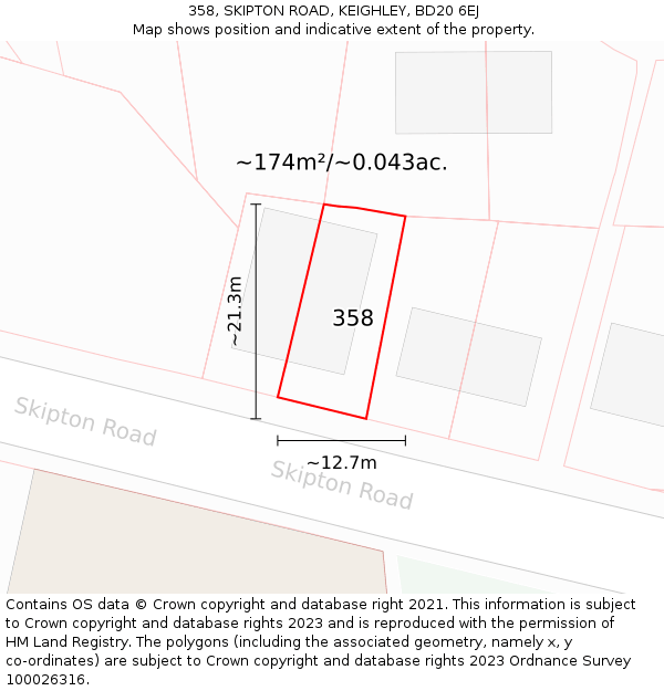 358, SKIPTON ROAD, KEIGHLEY, BD20 6EJ: Plot and title map