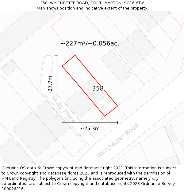 358, WINCHESTER ROAD, SOUTHAMPTON, SO16 6TW: Plot and title map