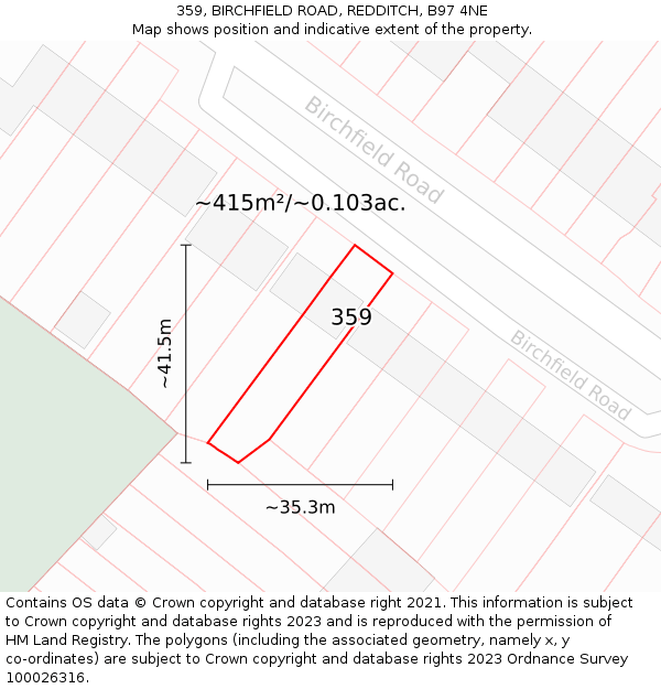359, BIRCHFIELD ROAD, REDDITCH, B97 4NE: Plot and title map