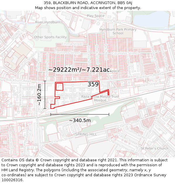 359, BLACKBURN ROAD, ACCRINGTON, BB5 0AJ: Plot and title map