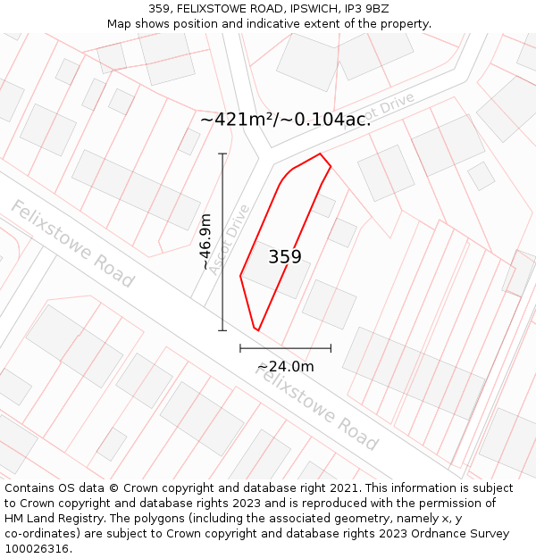 359, FELIXSTOWE ROAD, IPSWICH, IP3 9BZ: Plot and title map