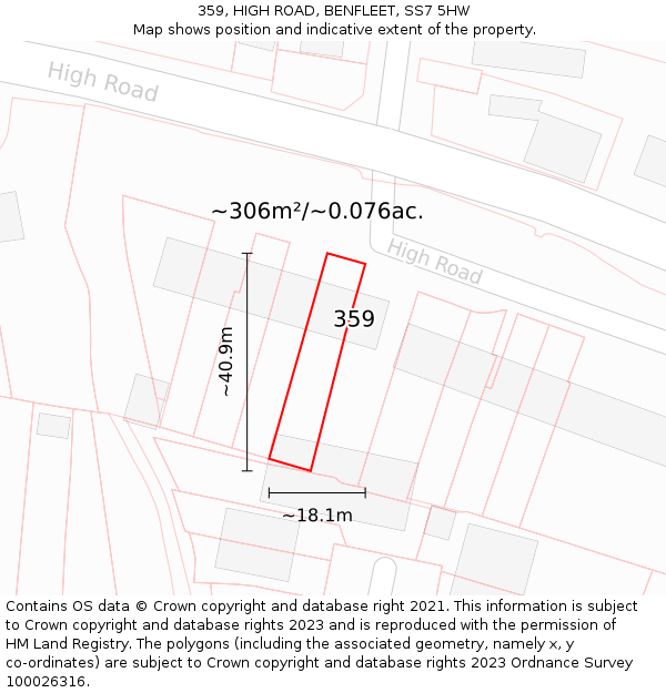 359, HIGH ROAD, BENFLEET, SS7 5HW: Plot and title map