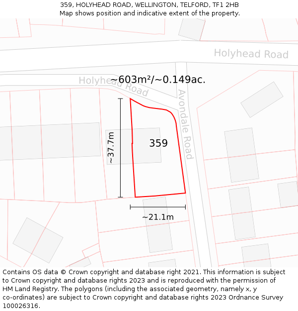 359, HOLYHEAD ROAD, WELLINGTON, TELFORD, TF1 2HB: Plot and title map