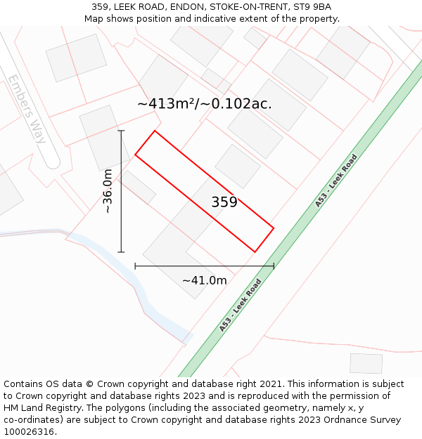 359, LEEK ROAD, ENDON, STOKE-ON-TRENT, ST9 9BA: Plot and title map