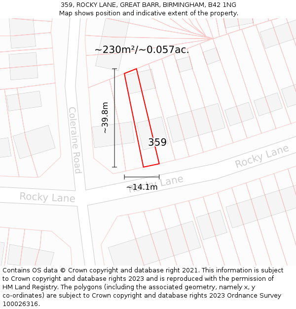 359, ROCKY LANE, GREAT BARR, BIRMINGHAM, B42 1NG: Plot and title map