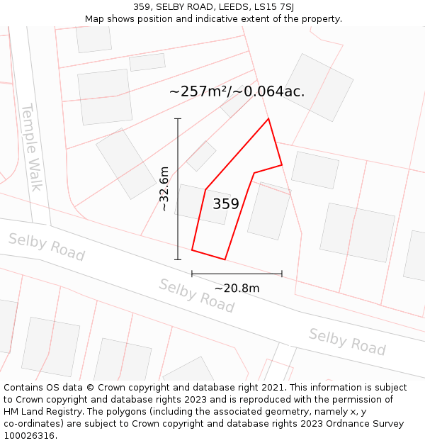 359, SELBY ROAD, LEEDS, LS15 7SJ: Plot and title map