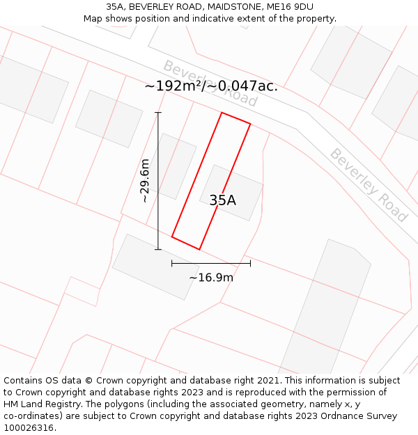 35A, BEVERLEY ROAD, MAIDSTONE, ME16 9DU: Plot and title map