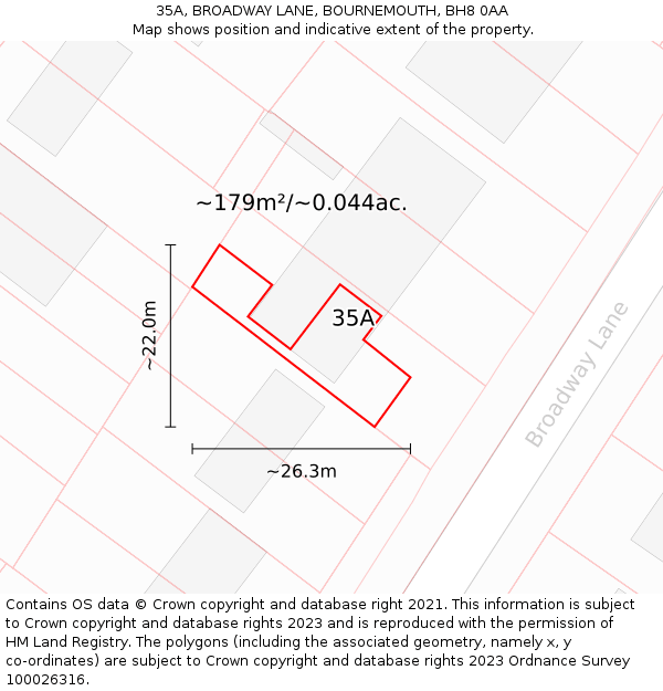 35A, BROADWAY LANE, BOURNEMOUTH, BH8 0AA: Plot and title map