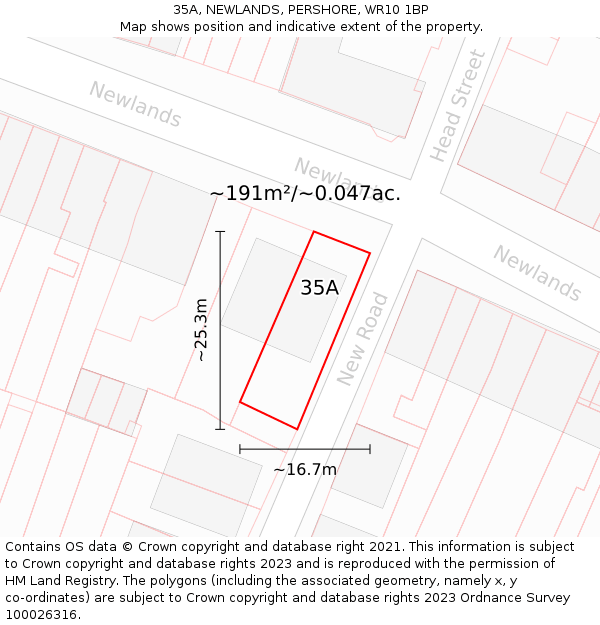 35A, NEWLANDS, PERSHORE, WR10 1BP: Plot and title map