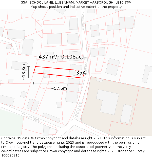 35A, SCHOOL LANE, LUBENHAM, MARKET HARBOROUGH, LE16 9TW: Plot and title map