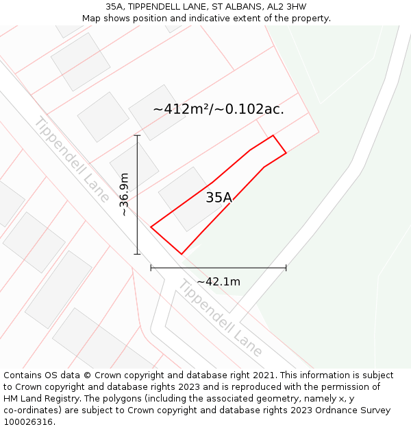 35A, TIPPENDELL LANE, ST ALBANS, AL2 3HW: Plot and title map
