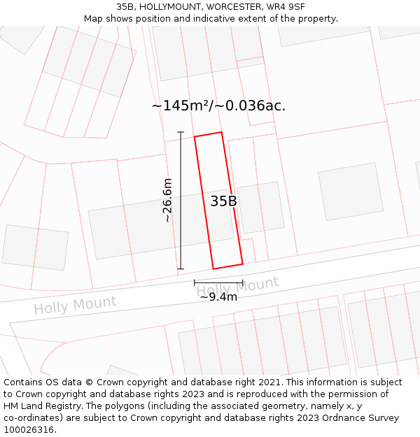 35B, HOLLYMOUNT, WORCESTER, WR4 9SF: Plot and title map