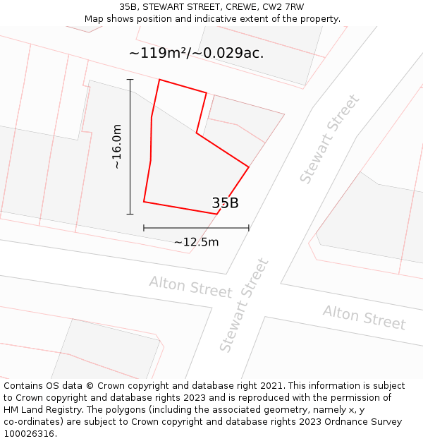 35B, STEWART STREET, CREWE, CW2 7RW: Plot and title map