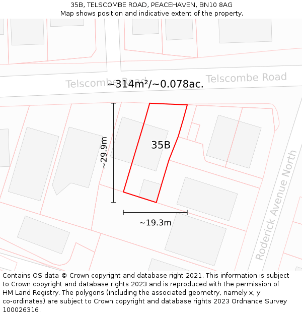 35B, TELSCOMBE ROAD, PEACEHAVEN, BN10 8AG: Plot and title map