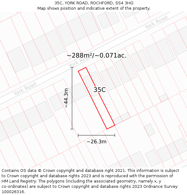 35C, YORK ROAD, ROCHFORD, SS4 3HG: Plot and title map