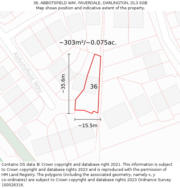 36, ABBOTSFIELD WAY, FAVERDALE, DARLINGTON, DL3 0GB: Plot and title map