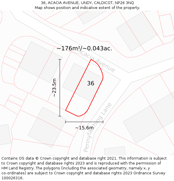 36, ACACIA AVENUE, UNDY, CALDICOT, NP26 3NQ: Plot and title map