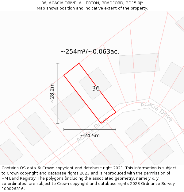 36, ACACIA DRIVE, ALLERTON, BRADFORD, BD15 9JY: Plot and title map