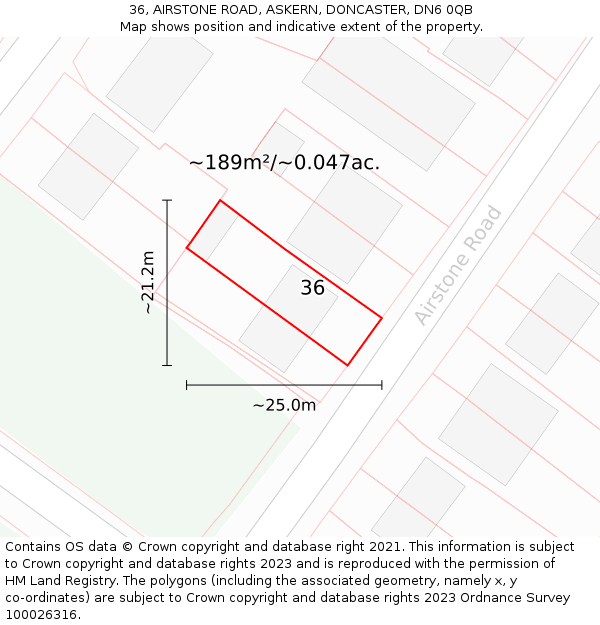 36, AIRSTONE ROAD, ASKERN, DONCASTER, DN6 0QB: Plot and title map
