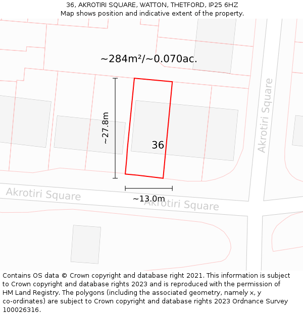 36, AKROTIRI SQUARE, WATTON, THETFORD, IP25 6HZ: Plot and title map