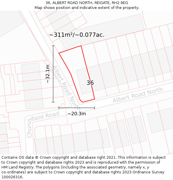 36, ALBERT ROAD NORTH, REIGATE, RH2 9EG: Plot and title map