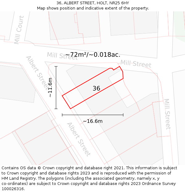 36, ALBERT STREET, HOLT, NR25 6HY: Plot and title map