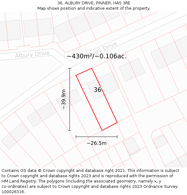 36, ALBURY DRIVE, PINNER, HA5 3RE: Plot and title map